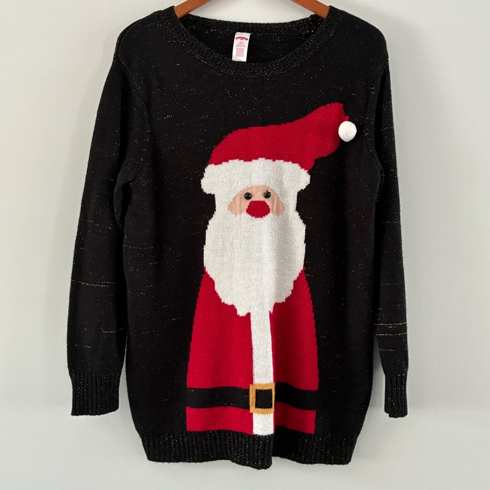Holiday Time Sweater 1X Santa Claus Metallic Ugly Xmas Holiday Party Festive